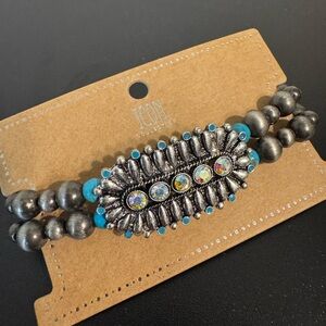 Silver and Blue Beaded Bracelet